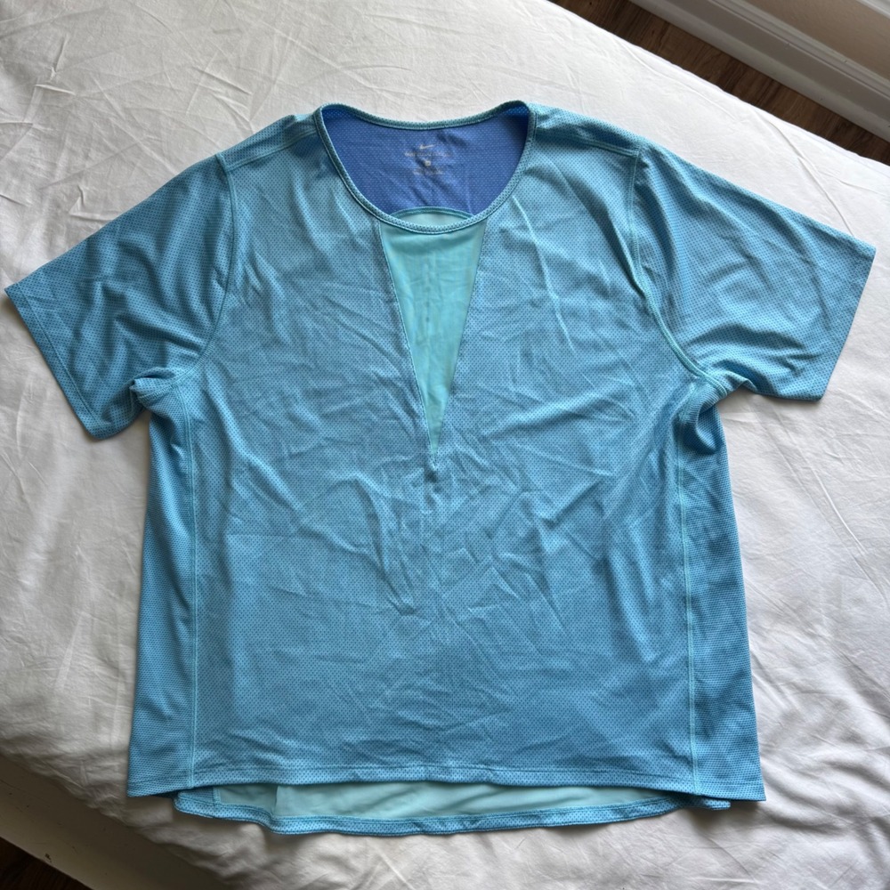 Nike Zonal Cooling Running Top Womens 1X Blue Mesh Short Sleeve Shirt Breathable